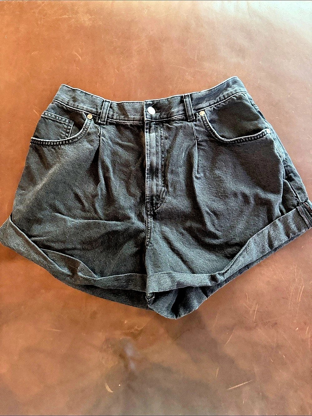 We The Free Clark Pleated Denim Shorts Black Large